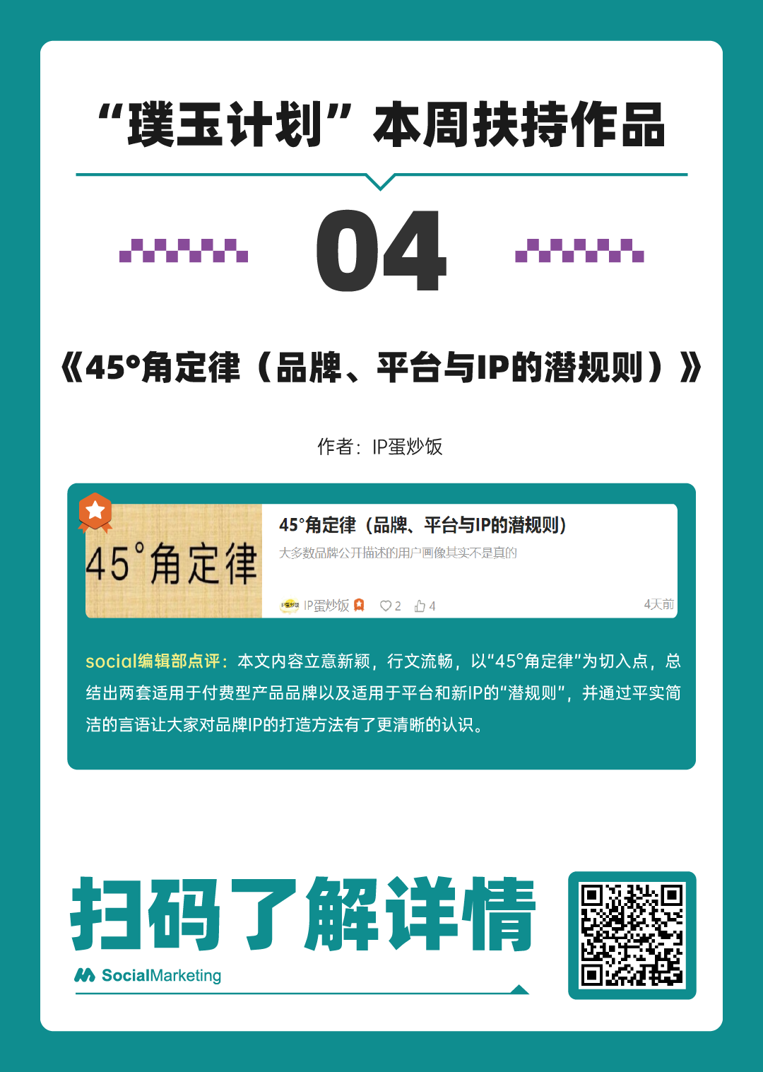 SocialMarketing 「 璞玉计划 」一周扶持作品名单 第10期