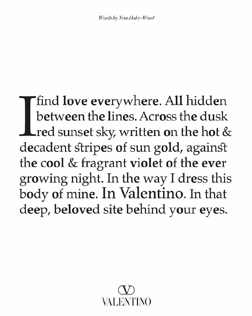 时装界的第一个纯文字诗词广告——Valentino